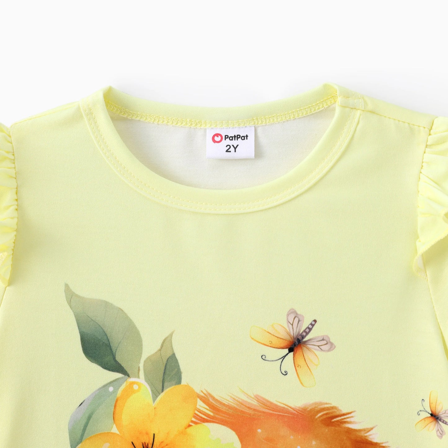 Toddler Girls Dresses Kids Clothes Animal Print Short Sleeve Ruffled Dress, Yellow, 5-6 Years