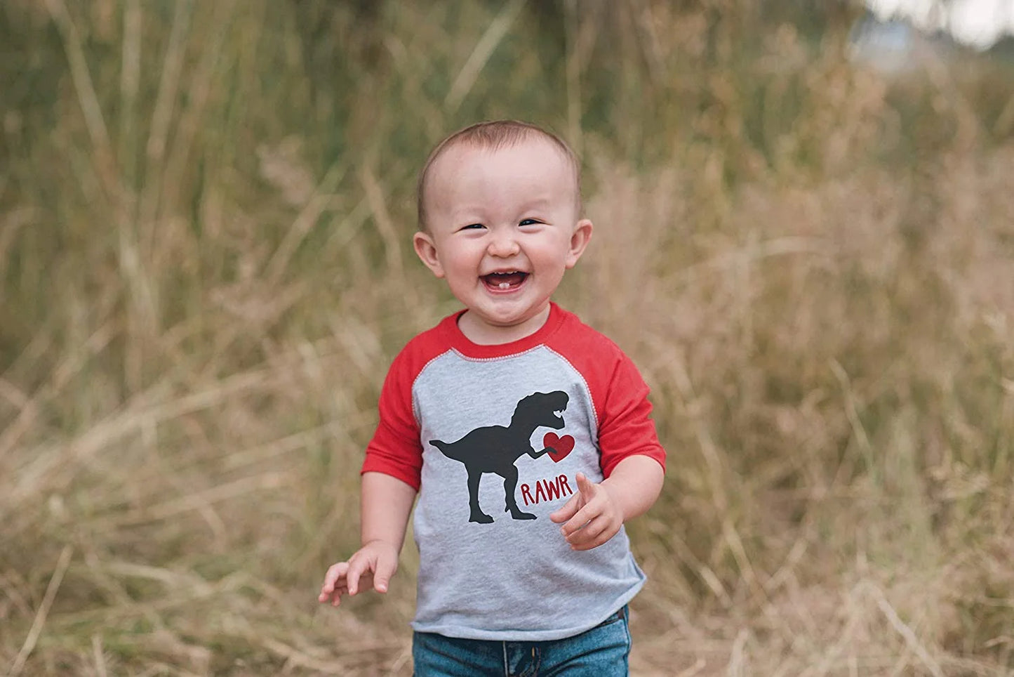 Youth Dinosaur Happy Valentine'S Day Red Raglan