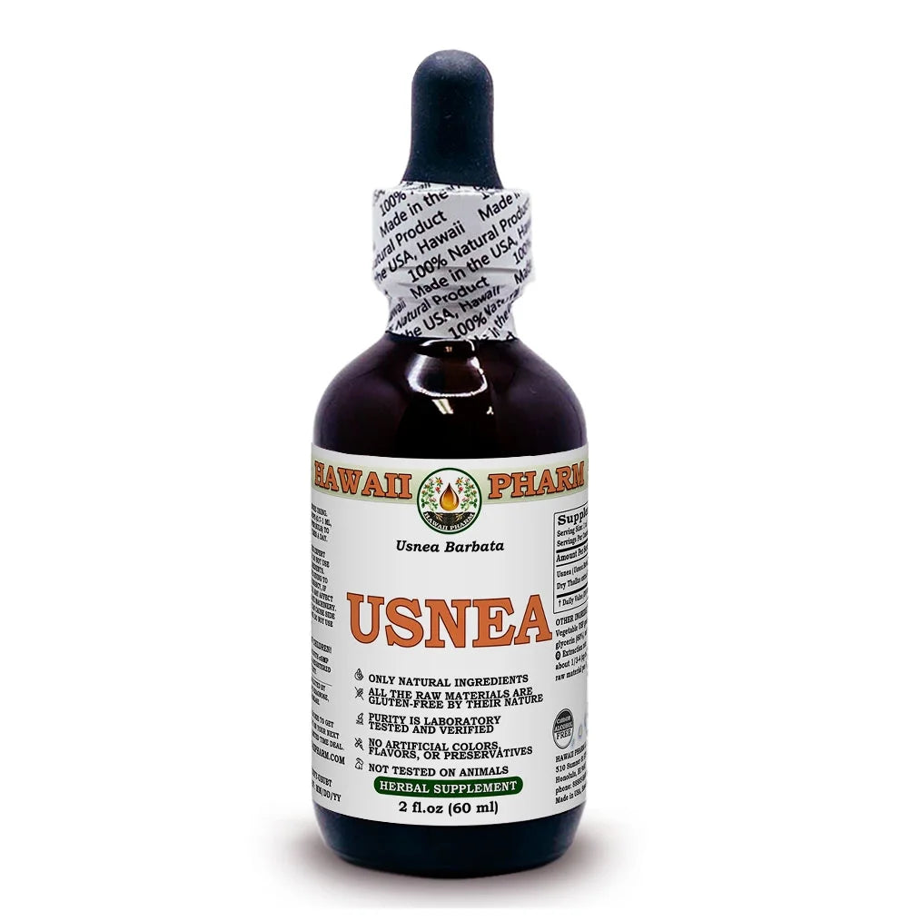 Usnea (Usnea Barbata) Dry Thallus ALCOHOL-FREE Liquid Extract. Expertly Extracted by Trusted Hawaiipharm Brand. Absolutely Natural. Proudly Made in USA. Glycerite 2 Fl.Oz