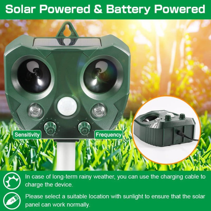 2024 Solar Ultrasonic Animal Repeller, Sonic Animal Repeller, Motion Detection, flashlights, Dog Cat Repellent, Squirrel, Raccoon, Skunk, Rodent, Fox, Deer, Bird deterrents for outside-2