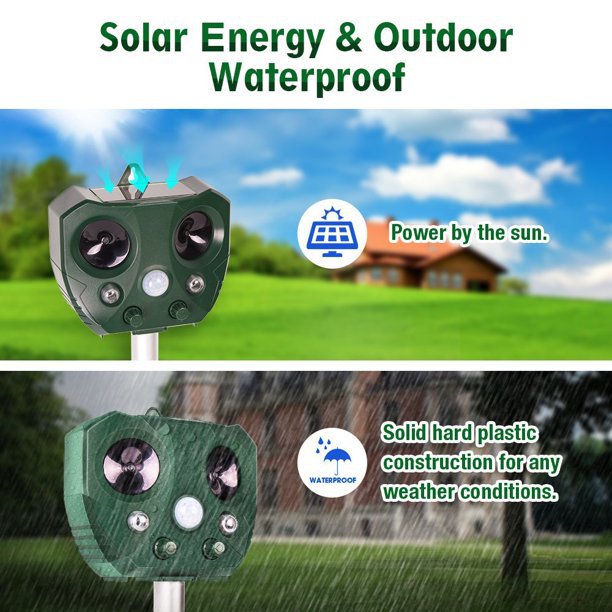 2024 Solar Ultrasonic Animal Repeller, Sonic Animal Repeller, Motion Detection, flashlights, Dog Cat Repellent, Squirrel, Raccoon, Skunk, Rodent, Fox, Deer, Bird deterrents for outside-4