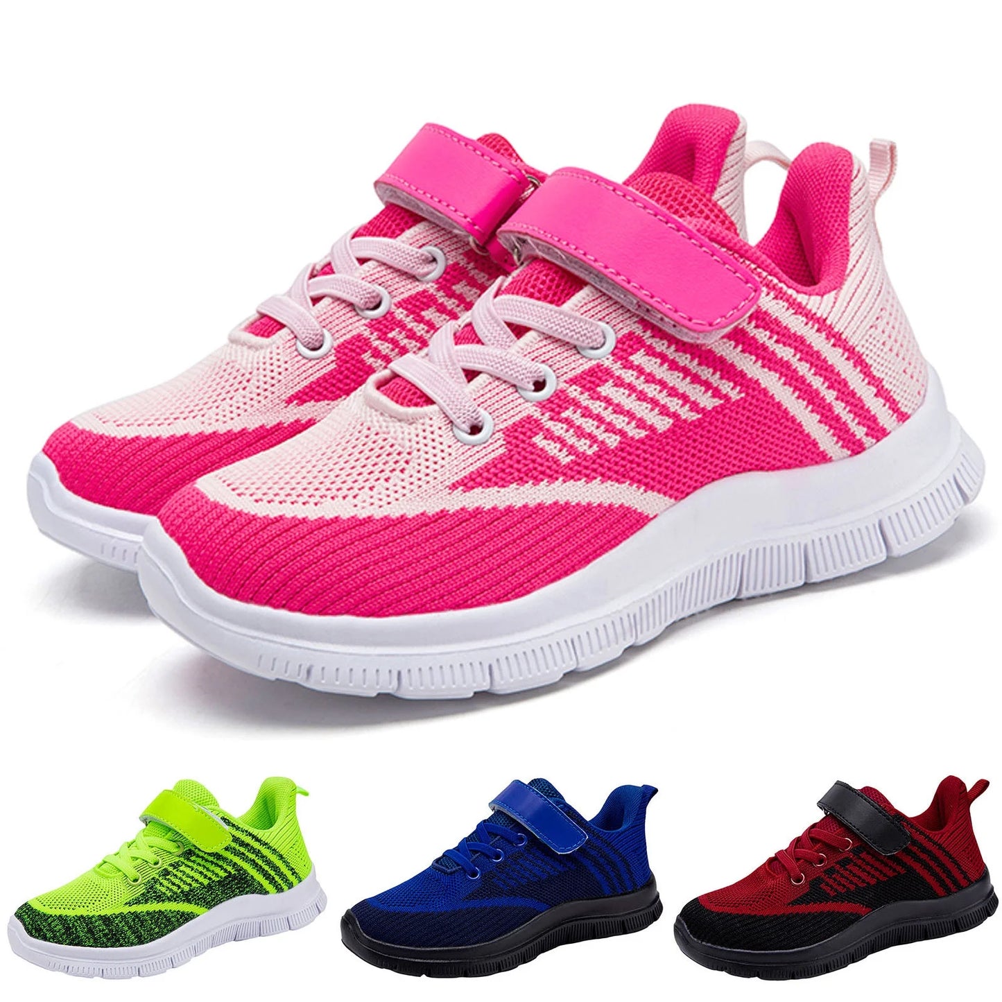 Boys Slip on Sneakers Unisex-Child Boys Girls Shoes Tennis Sneakers Breathable Knit Running Sneakers (Hot Pink,2.5)