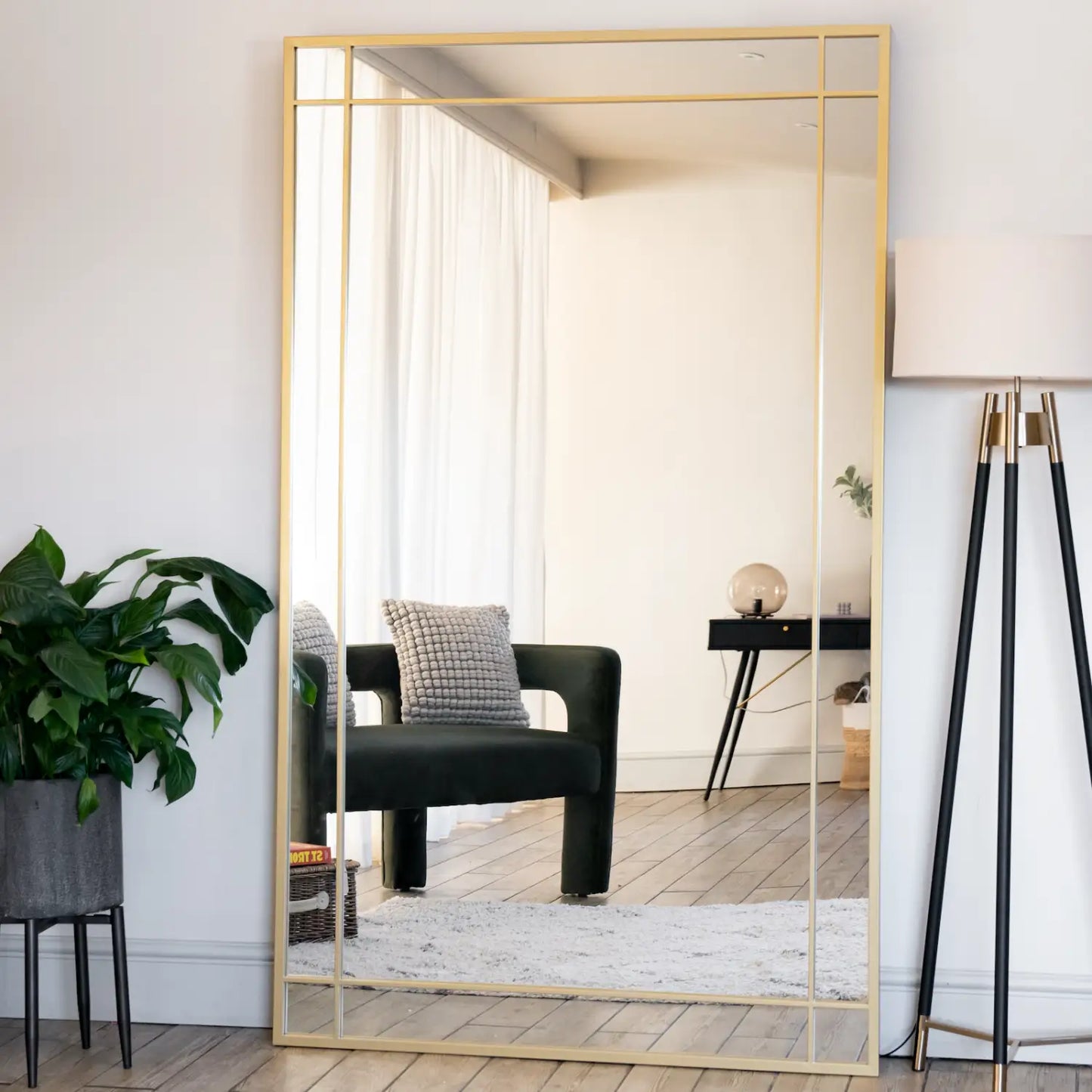 Aimi - Full Length Gold Metal Rectangle Window Mirror - 180cm x 105cm-0