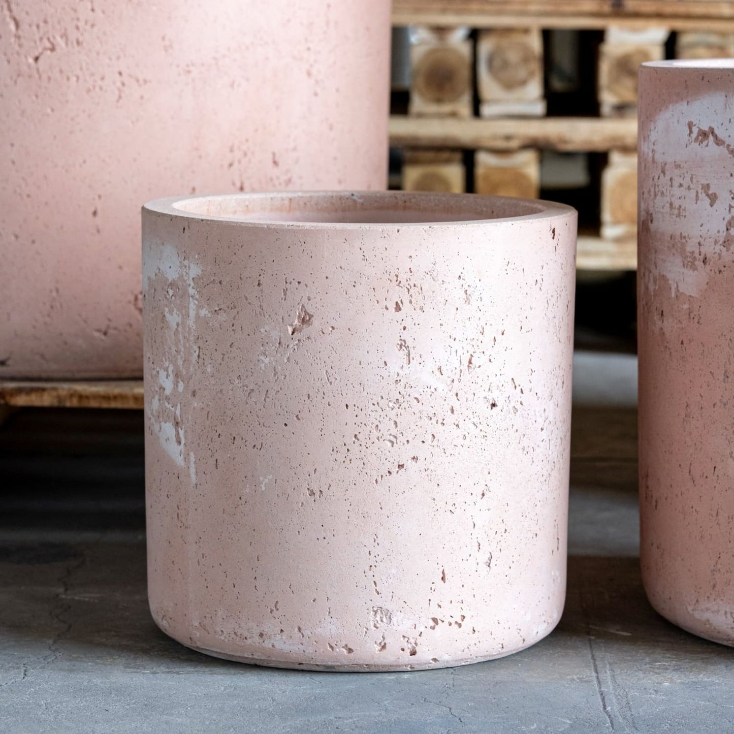 Aurella | Blushstone – 40cm Large Concrete Cylinder Planter – 34L Round Plant Pot-0