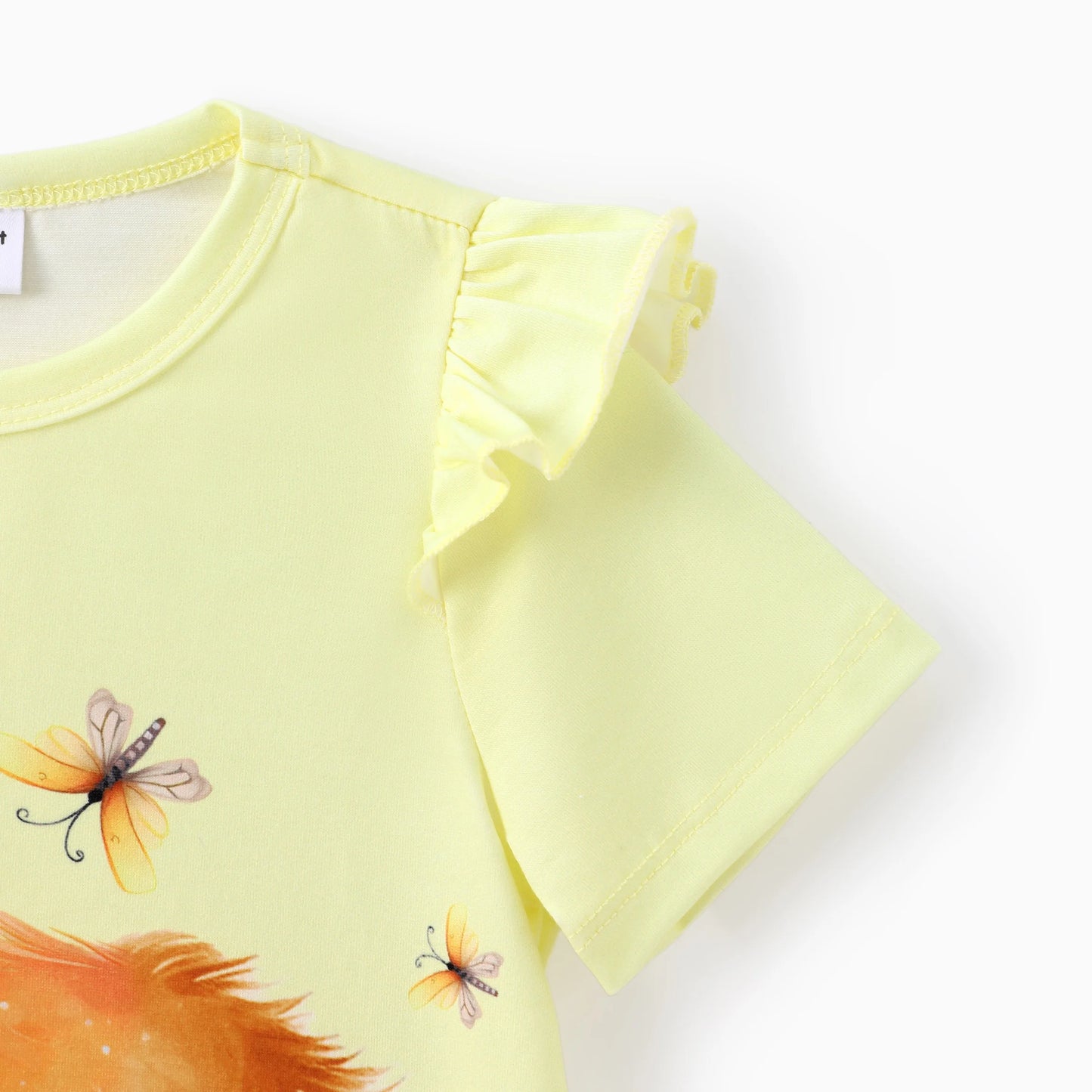 Toddler Girls Dresses Kids Clothes Animal Print Short Sleeve Ruffled Dress, Yellow, 5-6 Years
