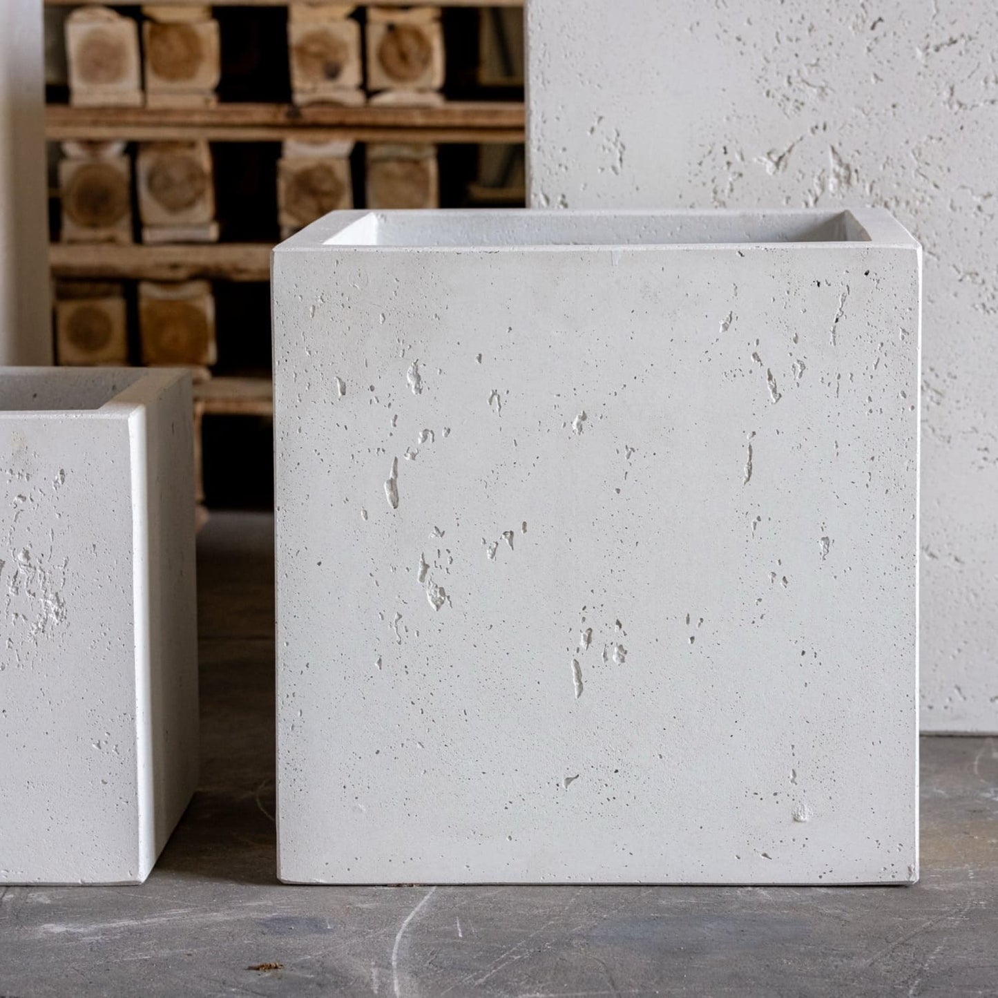 Cubrosa | White Mist – 30cm Medium Square Concrete Planter – 14L Block Plant Pot-4