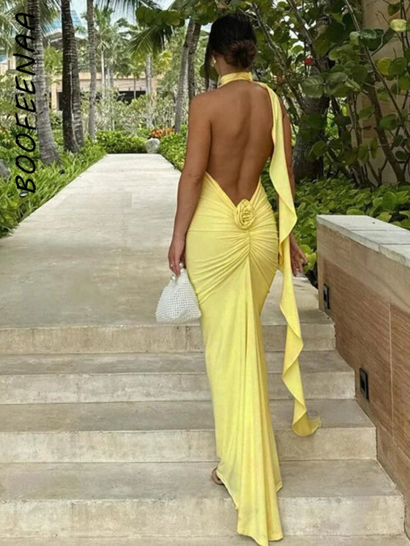 Long Party Dresses for Women Elegant Sexy Floral-Applique Halter Backless Maxi Dress Summer Clothes 2024 C83-CE37 all good