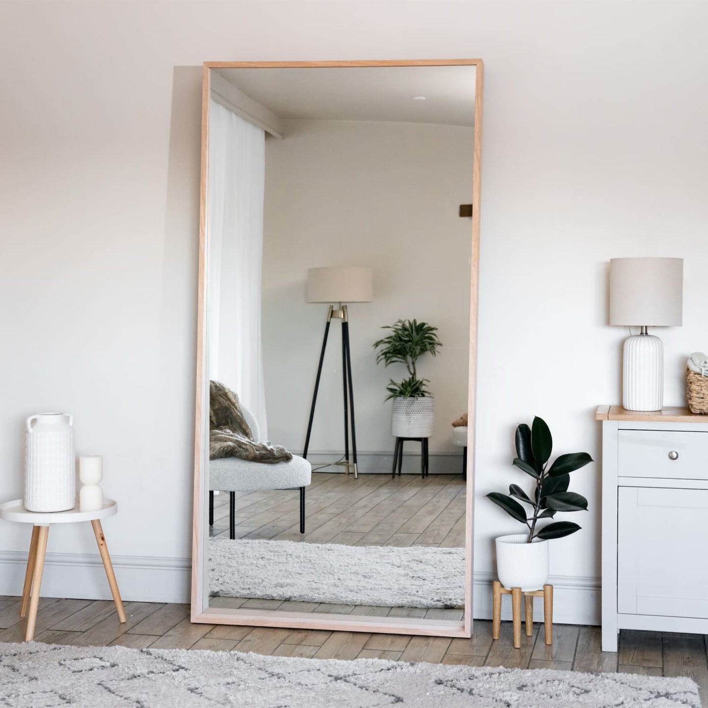 Hanaka - Full Length Natural Oak Rectangle Mirror - 200cm x 100cm-0