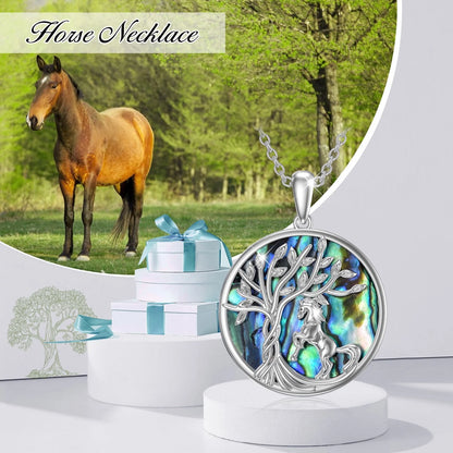 Birthday Gifts for Women Horse Necklace 925 Sterling Silver Tree of Life Horse Pendant Necklaces with Abalone Shell Animals Jewelry Graduation Gifts for Women