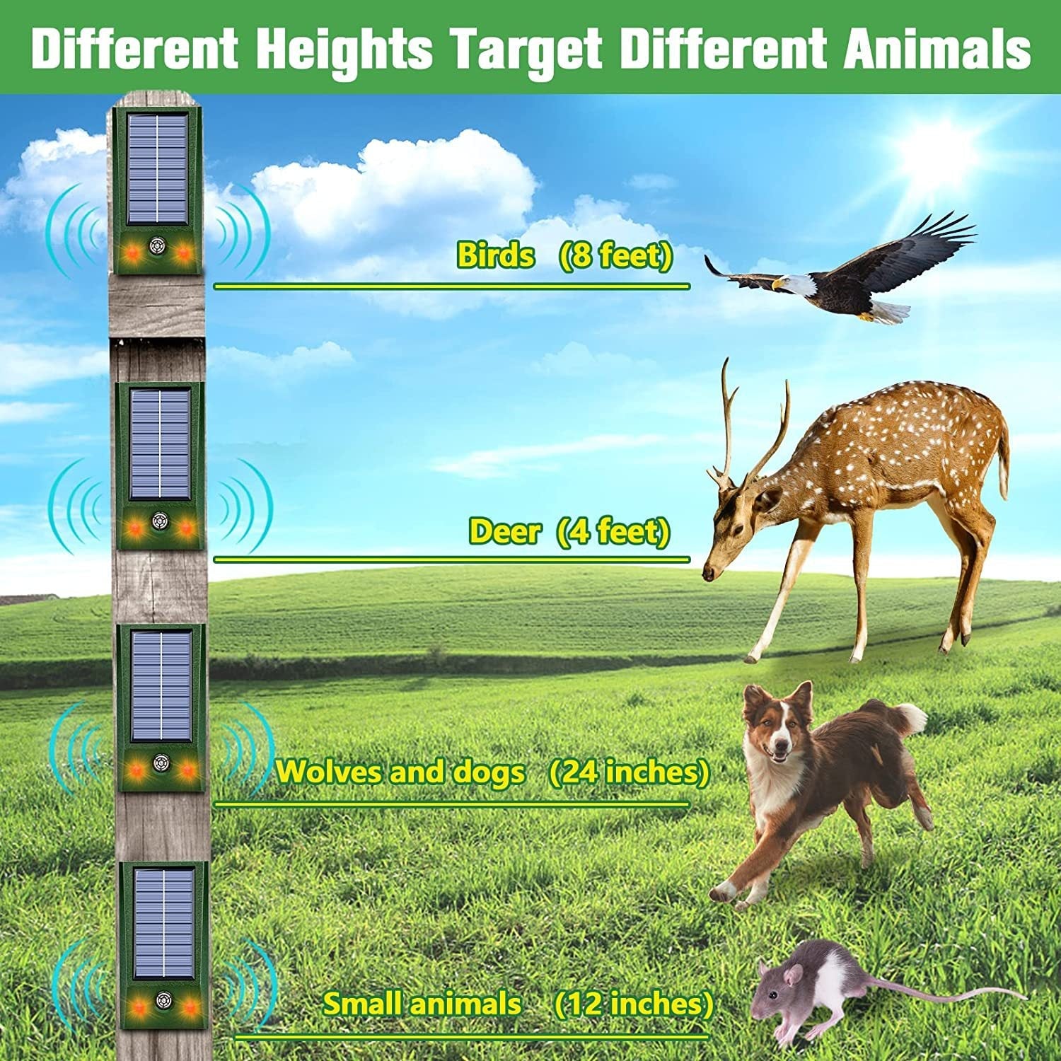 Ultrasonic Animal Repeller Outdoor Mouse Repellent Devices with Strobe Flashing Light Waterproof Solar Animal Repeller-2