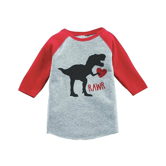 Youth Dinosaur Happy Valentine'S Day Red Raglan