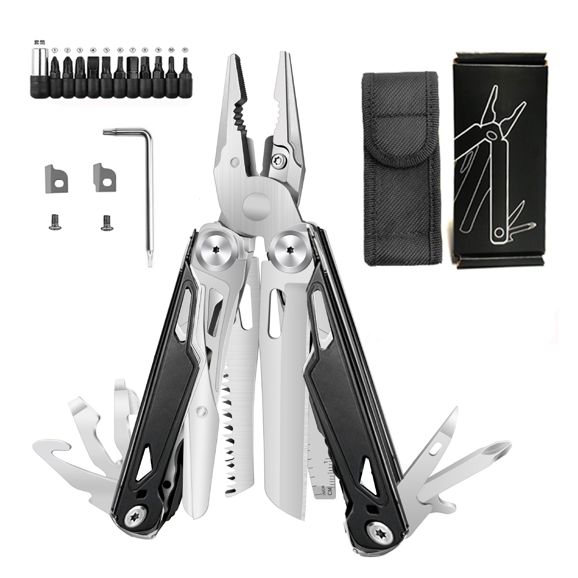 Foldable Multitools with Scissors and Screwdriver Stainless Steel Multi Tool Pliers with Replaceable Wire Cutters and Saw-6