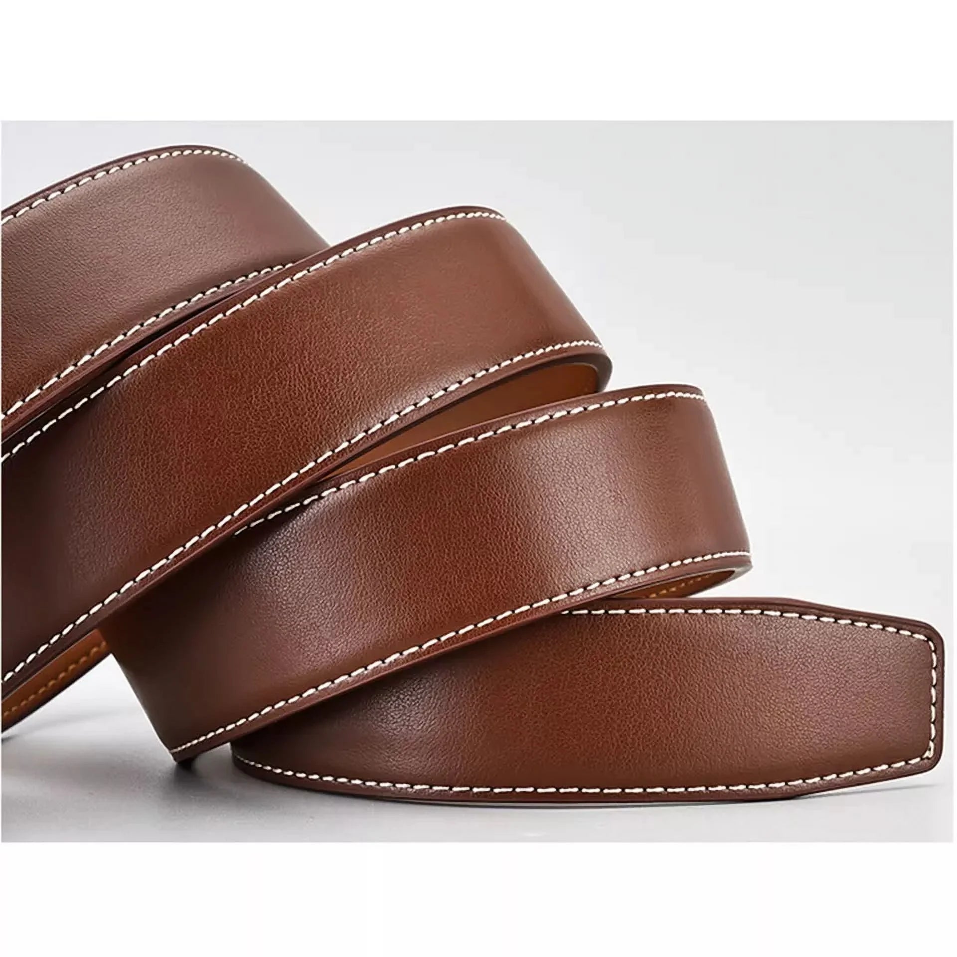 Mens Genuine Leather Ratchet Belts Adjustable Automatic Buckle Size 30-42 Brown