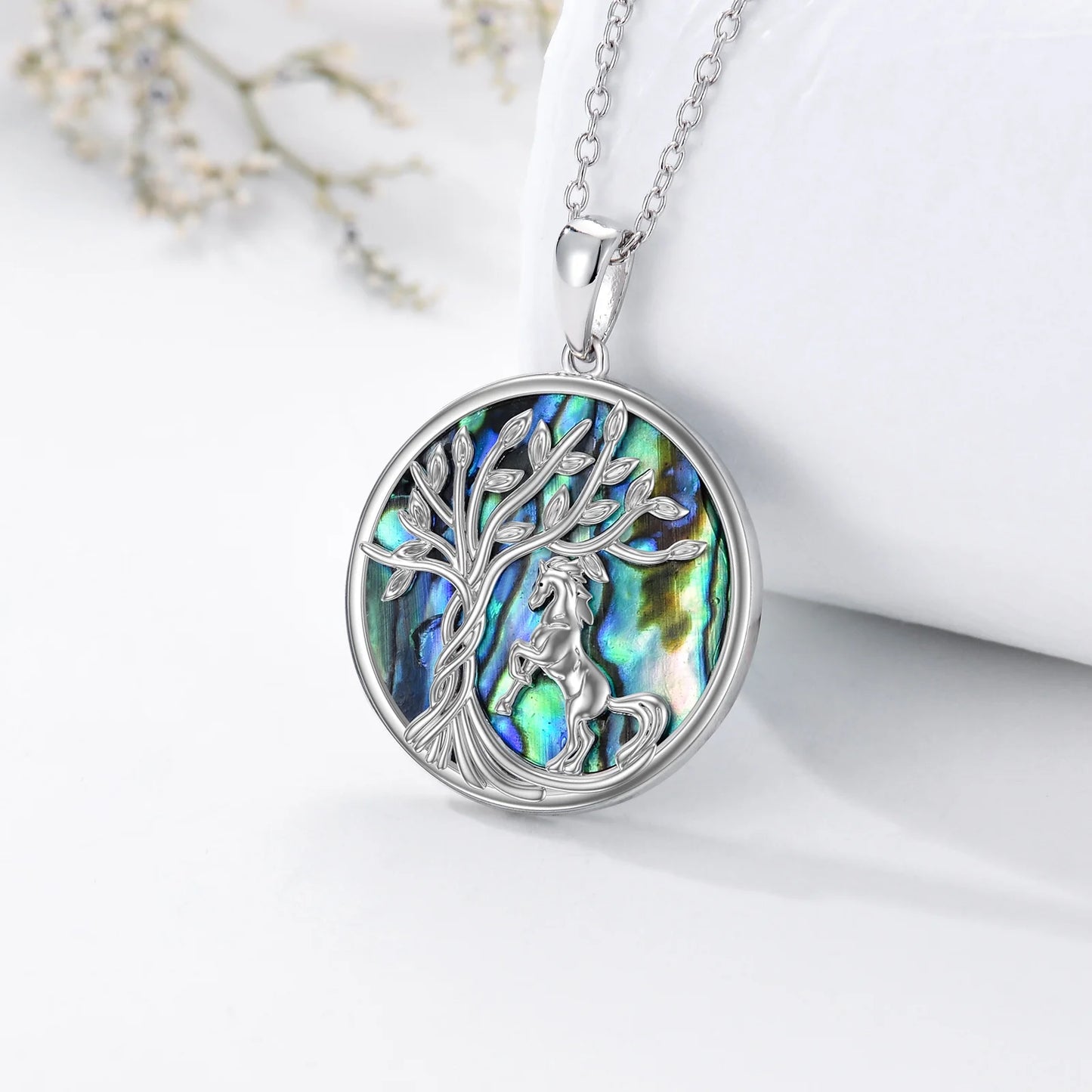 Birthday Gifts for Women Horse Necklace 925 Sterling Silver Tree of Life Horse Pendant Necklaces with Abalone Shell Animals Jewelry Graduation Gifts for Women