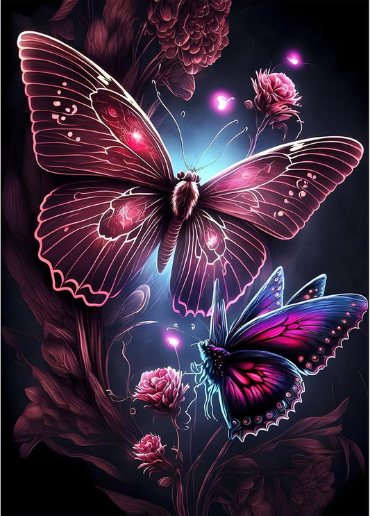 Pink Butterfly Diamond Painting Kits for Adults, Full Drill Flowers Diamond Art Kits for Beginner, DIY 5D Animal Diamond Dots Kit Crystal Crafts for Home Art Decor 12X16 Inch