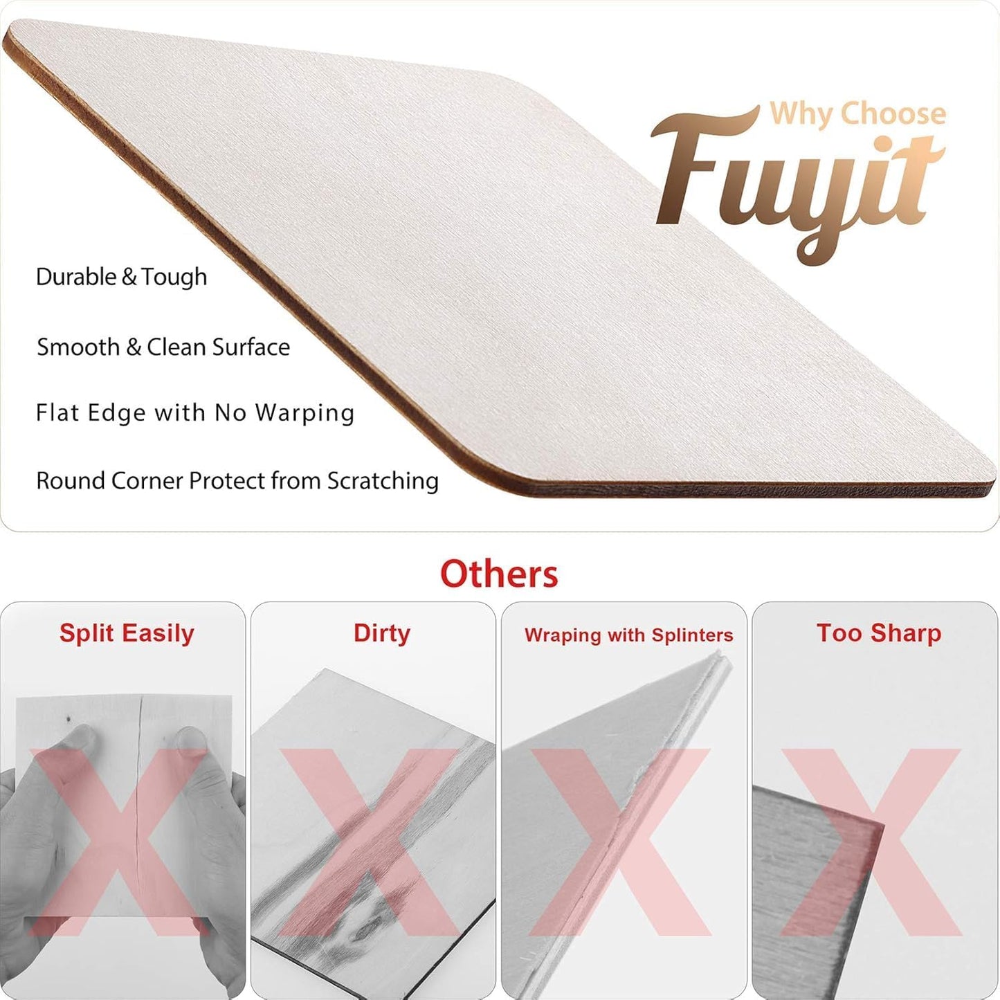 Fuyit Unfinished Wood Pieces, 50Pcs 6 X 6 Inch Blank Natural Wood Square Wooden Cutouts Board for DIY Crafts Painting, Scrabble Tiles, Coasters, Decoration