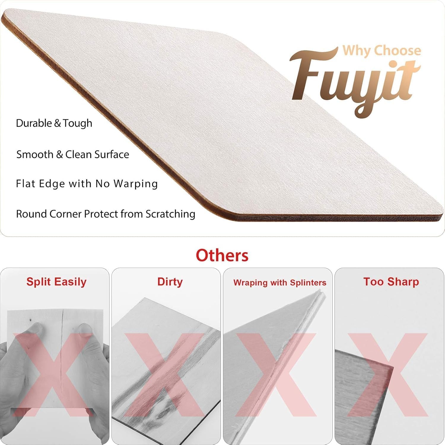 Fuyit Unfinished Wood Pieces, 50Pcs 6 X 6 Inch Blank Natural Wood Square Wooden Cutouts Board for DIY Crafts Painting, Scrabble Tiles, Coasters, Decoration