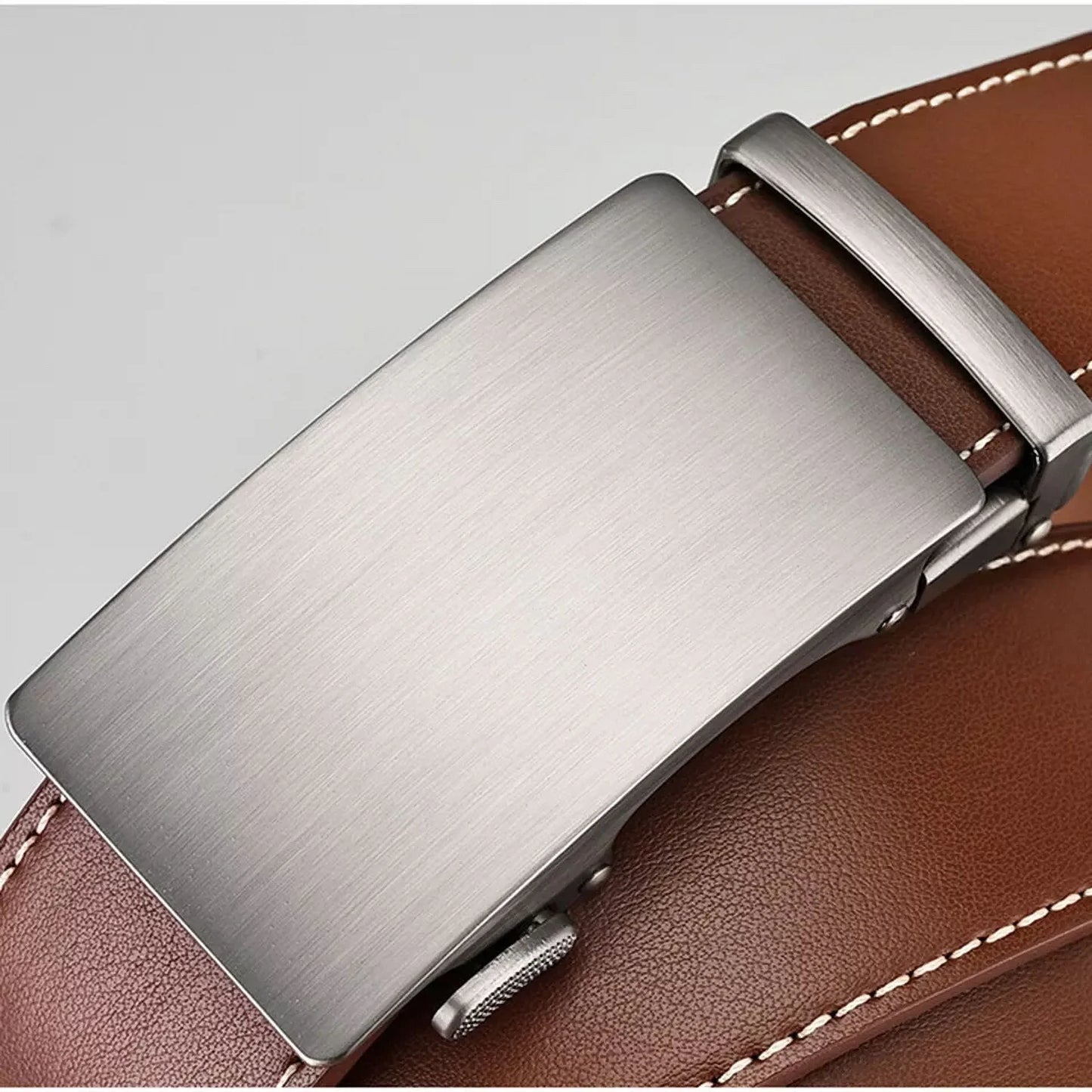 Mens Genuine Leather Ratchet Belts Adjustable Automatic Buckle Size 30-42 Brown