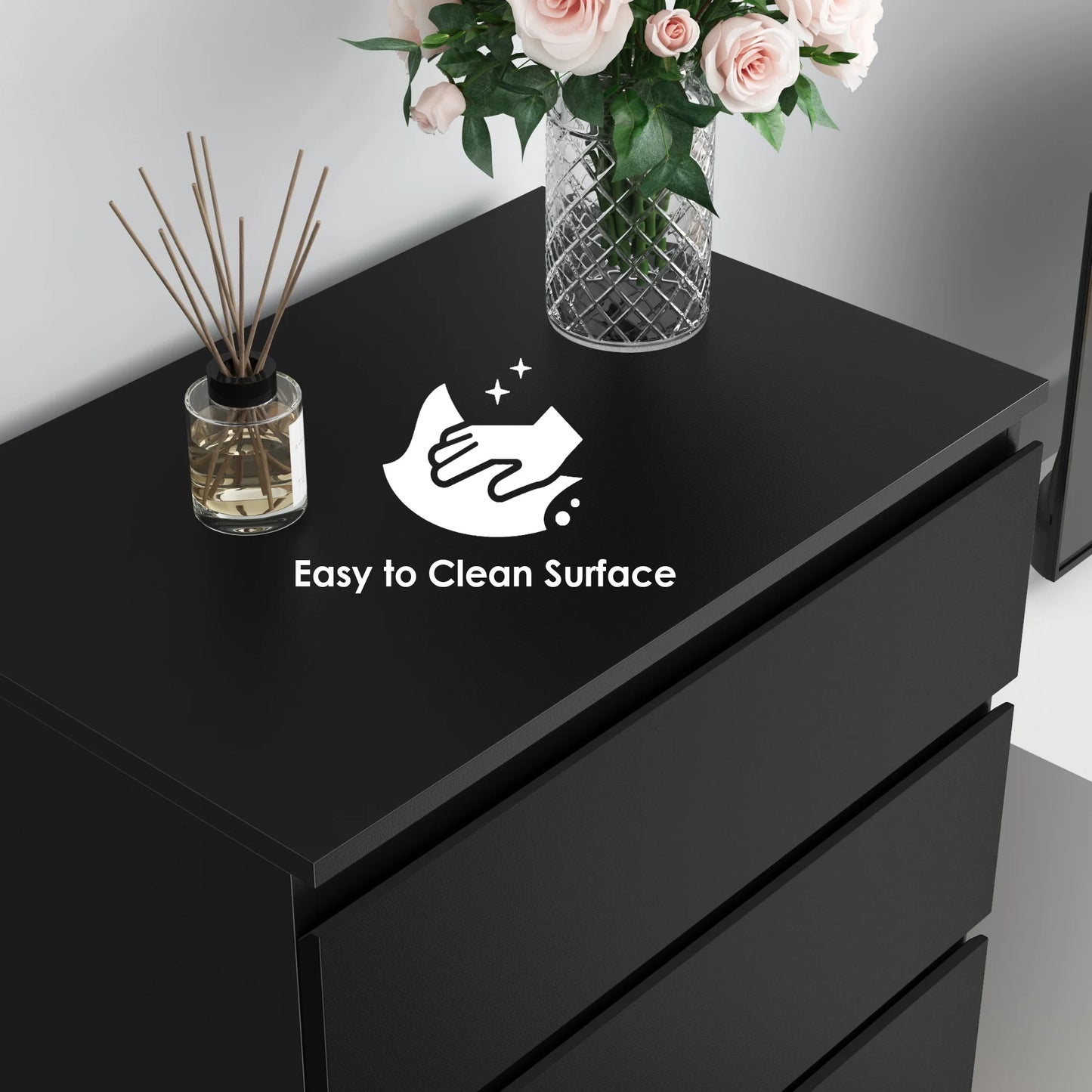 5 Drawer Tall Dresser, Modern Storage Cabinet Wood Bedroom Nightstand for Living Room, Black