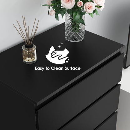 5 Drawer Tall Dresser, Modern Storage Cabinet Wood Bedroom Nightstand for Living Room, Black