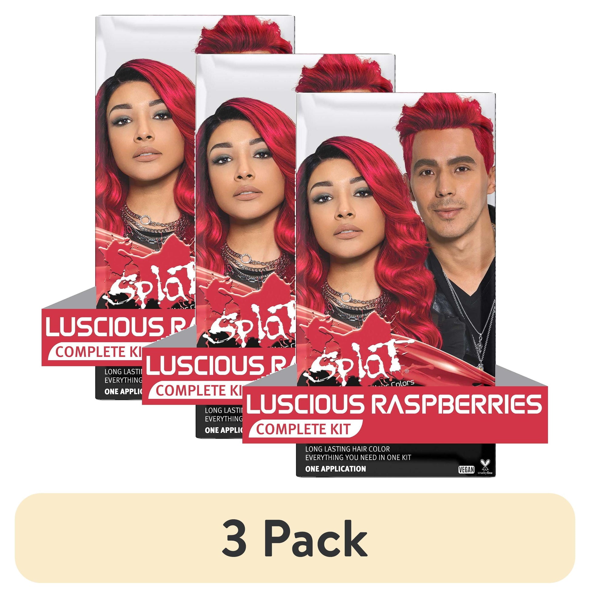 (3 Pack)  Luscious Raspberries Red Unisex Hair Color Kit, Semi-Permanent Dye