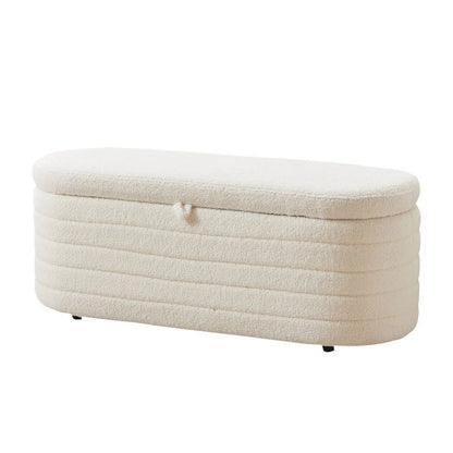 45X16.5 Inch White Teddy Storage Ottoman Bench,Oval Footrest with Anti-Slip Legs