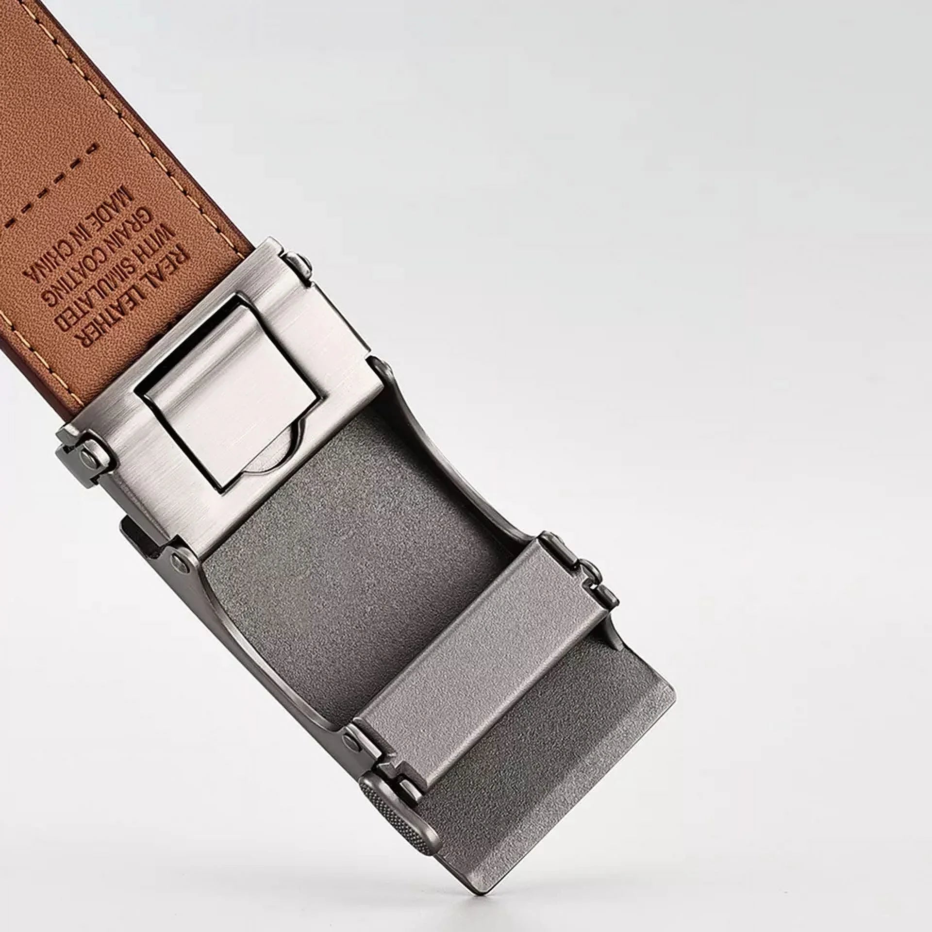 Mens Genuine Leather Ratchet Belts Adjustable Automatic Buckle Size 30-42 Brown