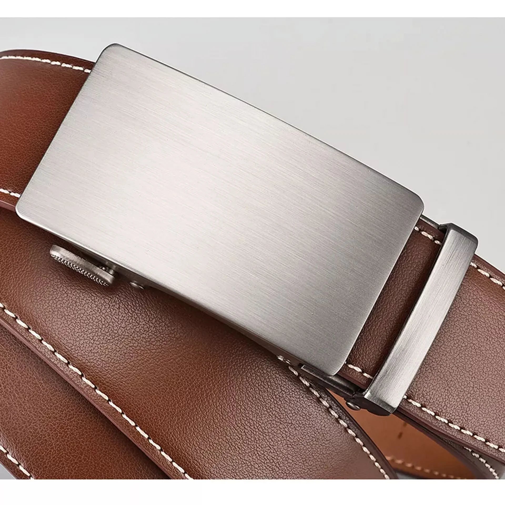 Mens Genuine Leather Ratchet Belts Adjustable Automatic Buckle Size 30-42 Brown