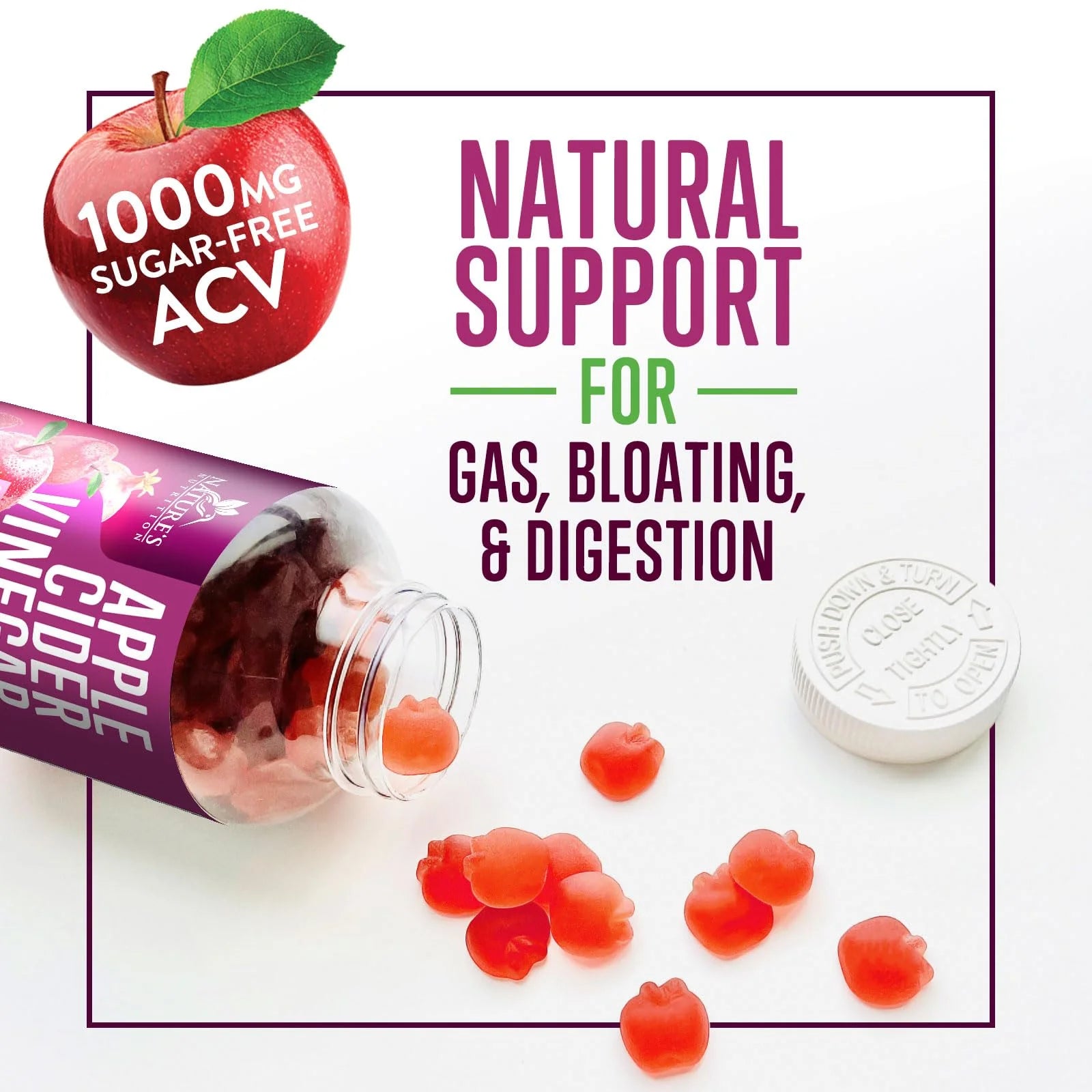 Apple Cider Vinegar Gummies Sugar Free 1000Mg for Cleanse, ACV Gummy Vitamin B12 for Digestion Energy & Immune Health Support, Supports Metabolism, Keto Friendly, Apple Raspberry Flavor - 120 Gummies