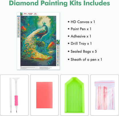 Peacock 2 DIY Art Kit, 5D Diamond Painting for Adults & Kids, 30X20Cm Decor