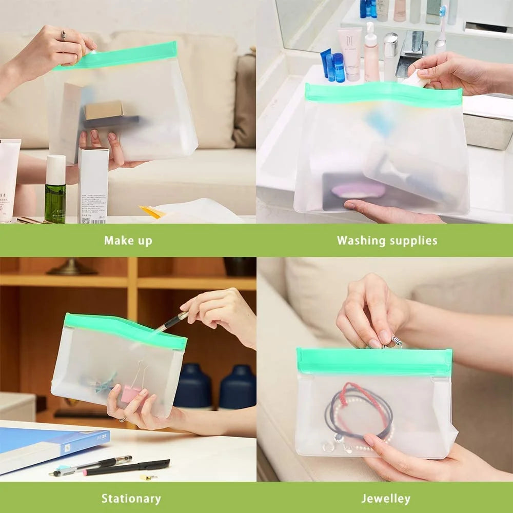 Reusable Freezer Ziplock Bags, 6 Pack Kitchen Food Storage Bags, Eco-Friendly and Leakproof Reusable Bags for Fridge Organisation, Fridge Freezer Organiser Baby Pouch Kitchen Storage Gadgets Tools