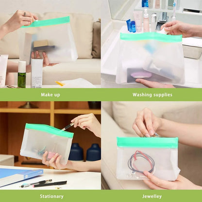 Reusable Freezer Ziplock Bags, 6 Pack Kitchen Food Storage Bags, Eco-Friendly and Leakproof Reusable Bags for Fridge Organisation, Fridge Freezer Organiser Baby Pouch Kitchen Storage Gadgets Tools