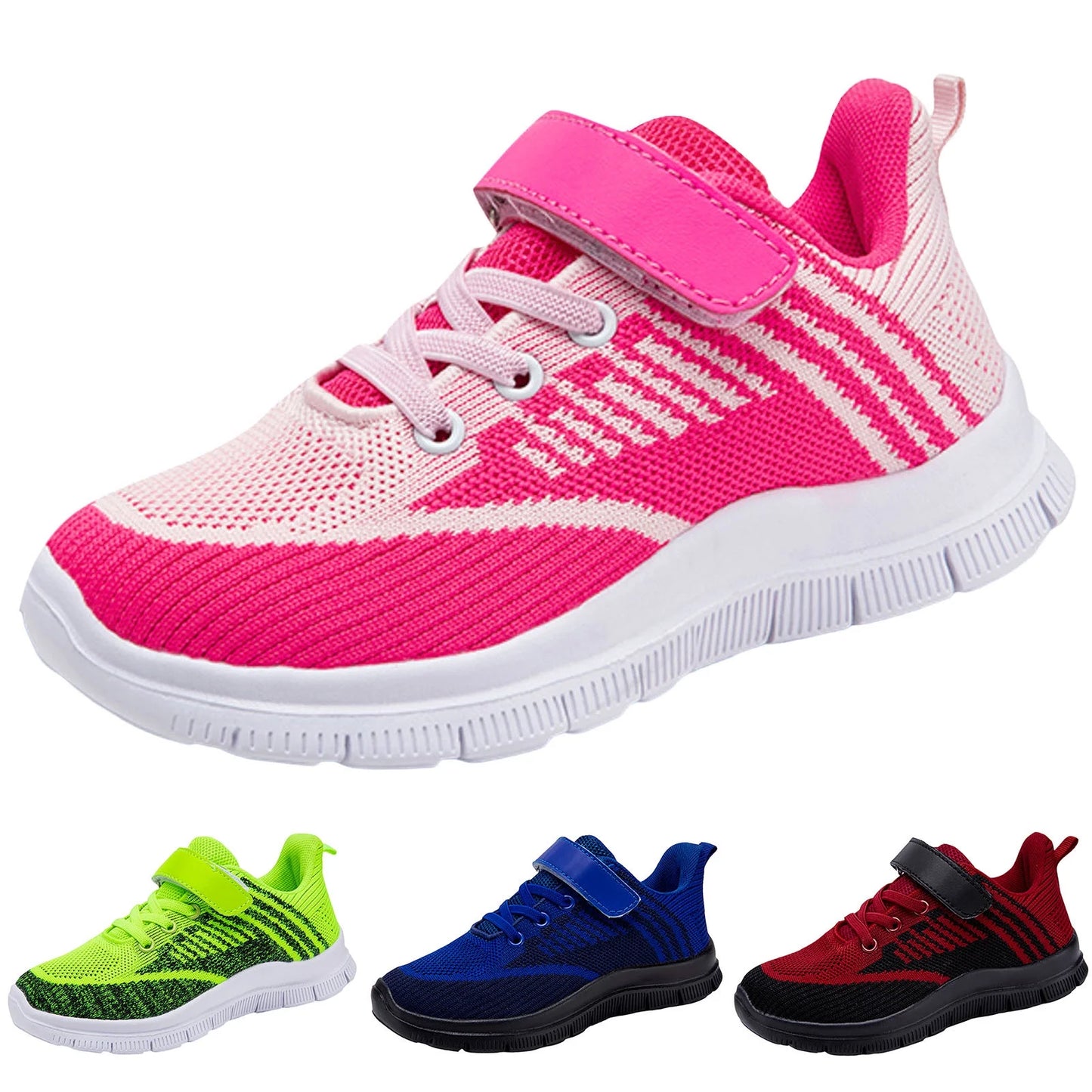 Boys Slip on Sneakers Unisex-Child Boys Girls Shoes Tennis Sneakers Breathable Knit Running Sneakers (Hot Pink,2.5)