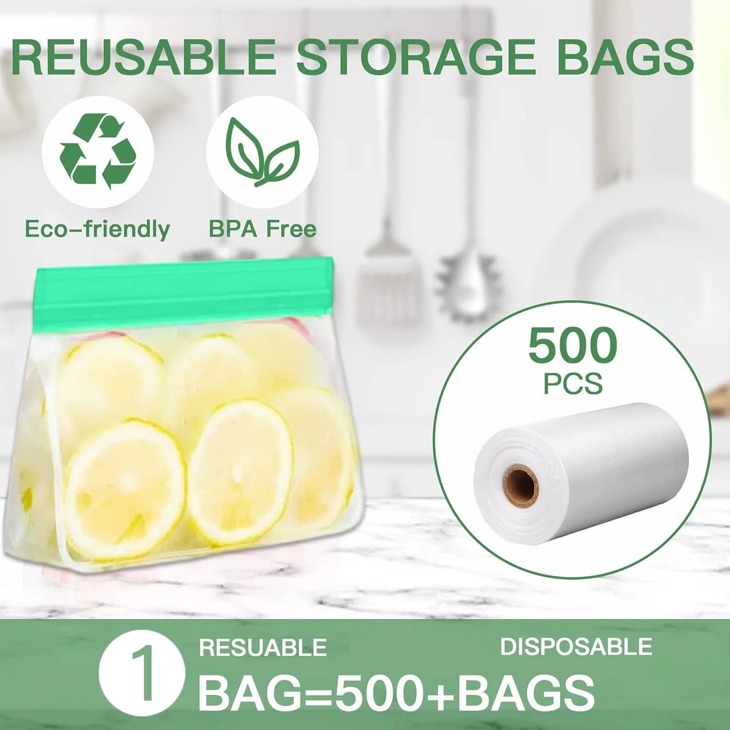 Reusable Freezer Ziplock Bags, 6 Pack Kitchen Food Storage Bags, Eco-Friendly and Leakproof Reusable Bags for Fridge Organisation, Fridge Freezer Organiser Baby Pouch Kitchen Storage Gadgets Tools