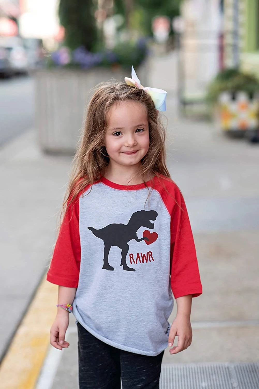 Youth Dinosaur Happy Valentine'S Day Red Raglan