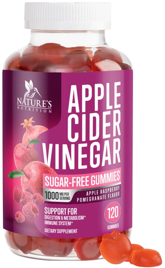Apple Cider Vinegar Gummies Sugar Free 1000Mg for Cleanse, ACV Gummy Vitamin B12 for Digestion Energy & Immune Health Support, Supports Metabolism, Keto Friendly, Apple Raspberry Flavor - 120 Gummies