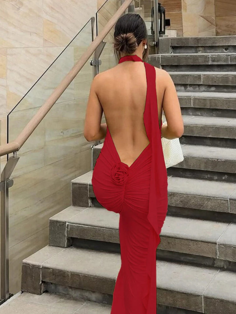 Long Party Dresses for Women Elegant Sexy Floral-Applique Halter Backless Maxi Dress Summer Clothes 2024 C83-CE37 all good