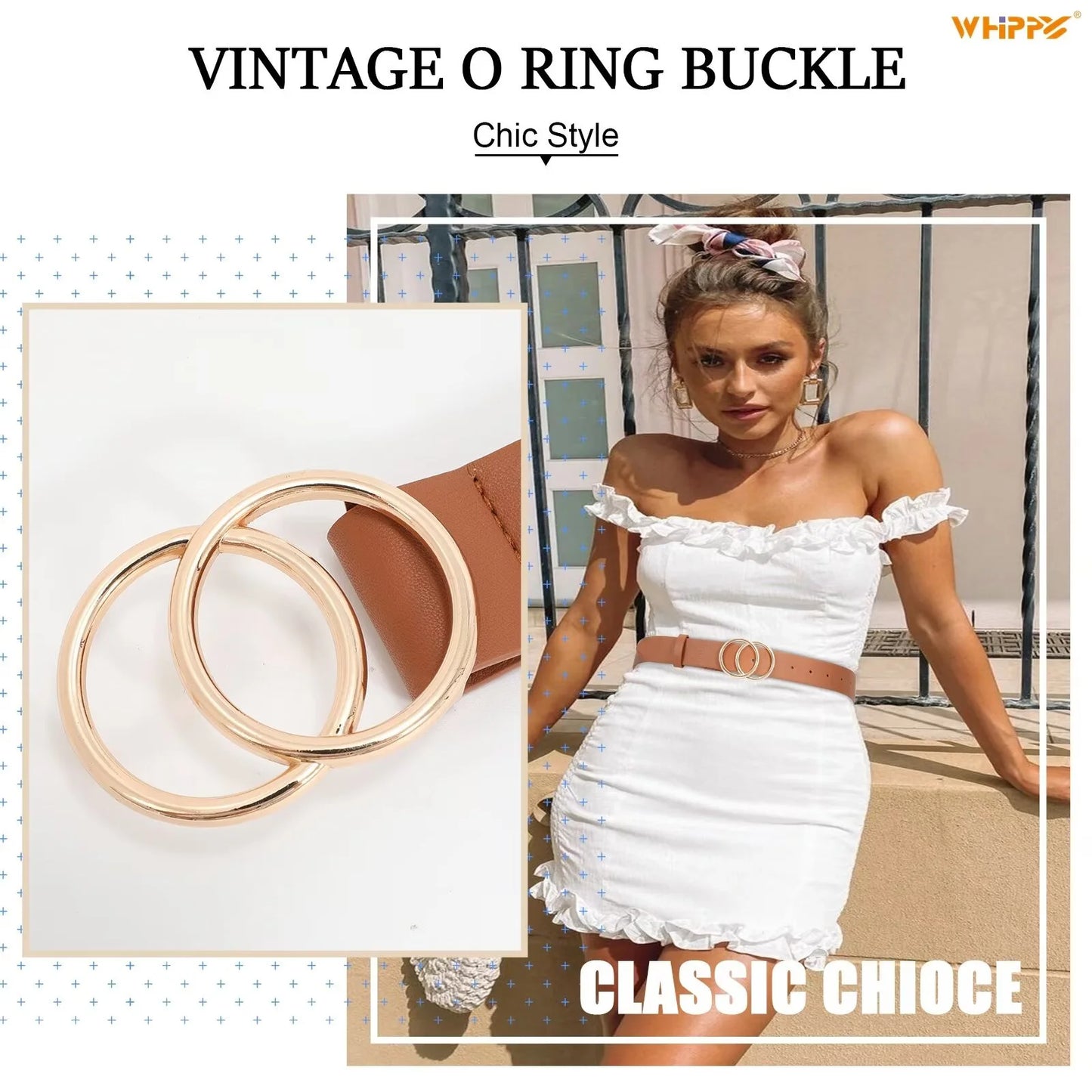 Women Leather Belt with Double Ring Buckle, plus Size Waist Belt for Jeans Dresses