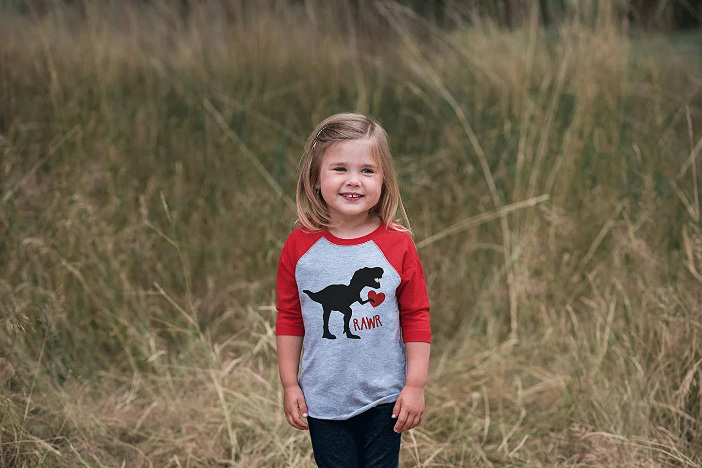 Youth Dinosaur Happy Valentine'S Day Red Raglan