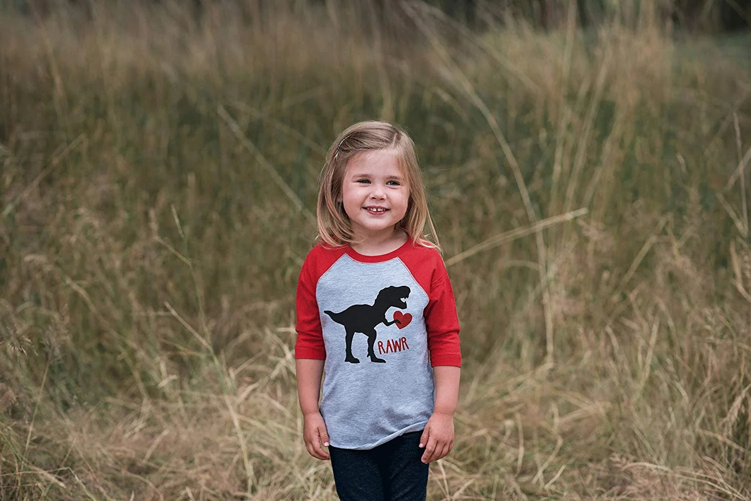 Youth Dinosaur Happy Valentine'S Day Red Raglan