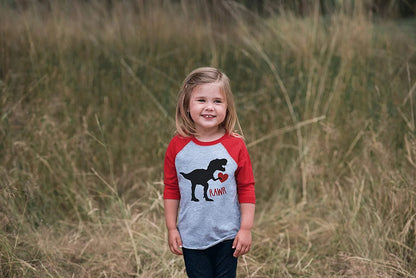 Youth Dinosaur Happy Valentine'S Day Red Raglan