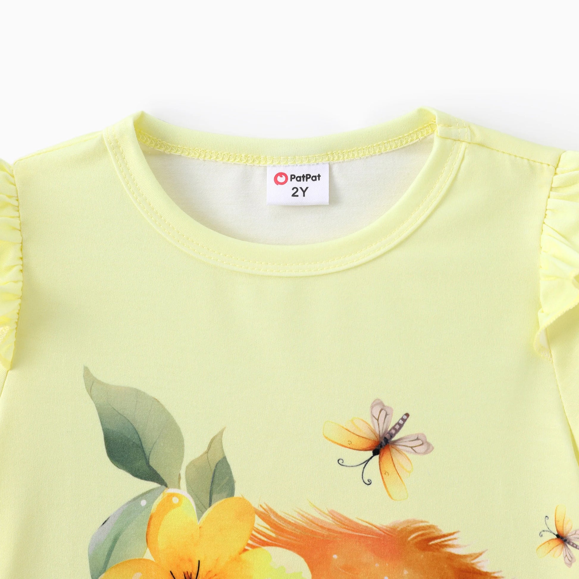 Toddler Girls Dresses Kids Clothes Animal Print Short Sleeve Ruffled Dress, Yellow, 5-6 Years