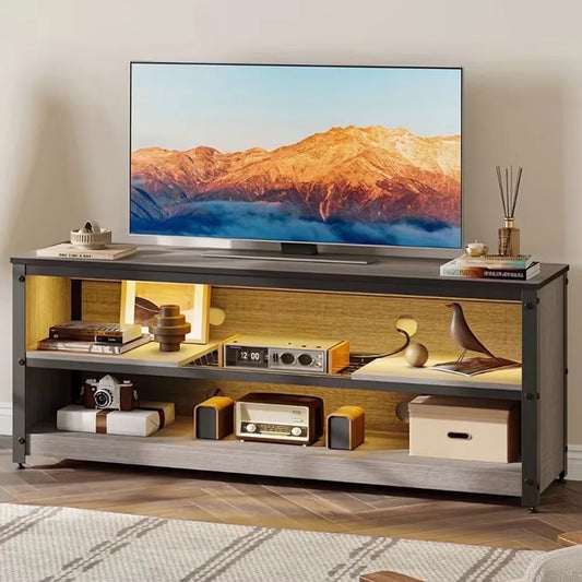 LED TV Stand for 50 55 60 Inch TV, Modern Entertainment Center Media Console with Adjustable Shelf for Living Room Bedroom, Gray