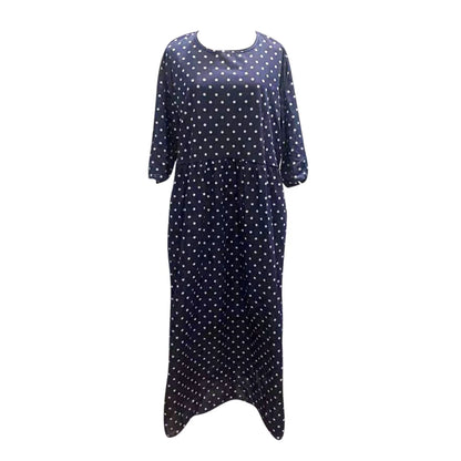 plus Size Summer Dresses Maxi Dresses for Women 2023 Cal Short Sleeve Polka Dot Printed Dress Retro Beach Dress plus Size Flowy Dresses for Women Blue Xl