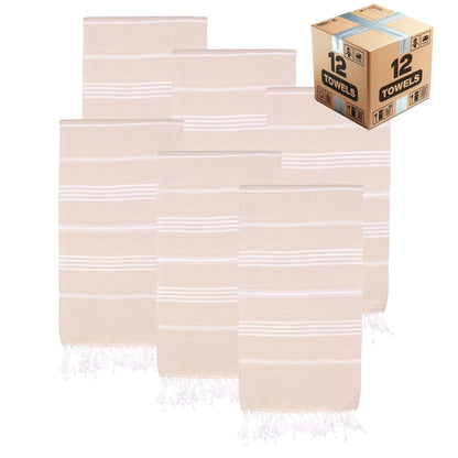 Turkish Beach Towels, Bulk Case of 12 | Oversized, Quick Dry, Sand Free | 100% Cotton, Large 38X71" Towels for Beach, Pool, Travel | Ultra-Soft, Compact, Absorbent | Beige