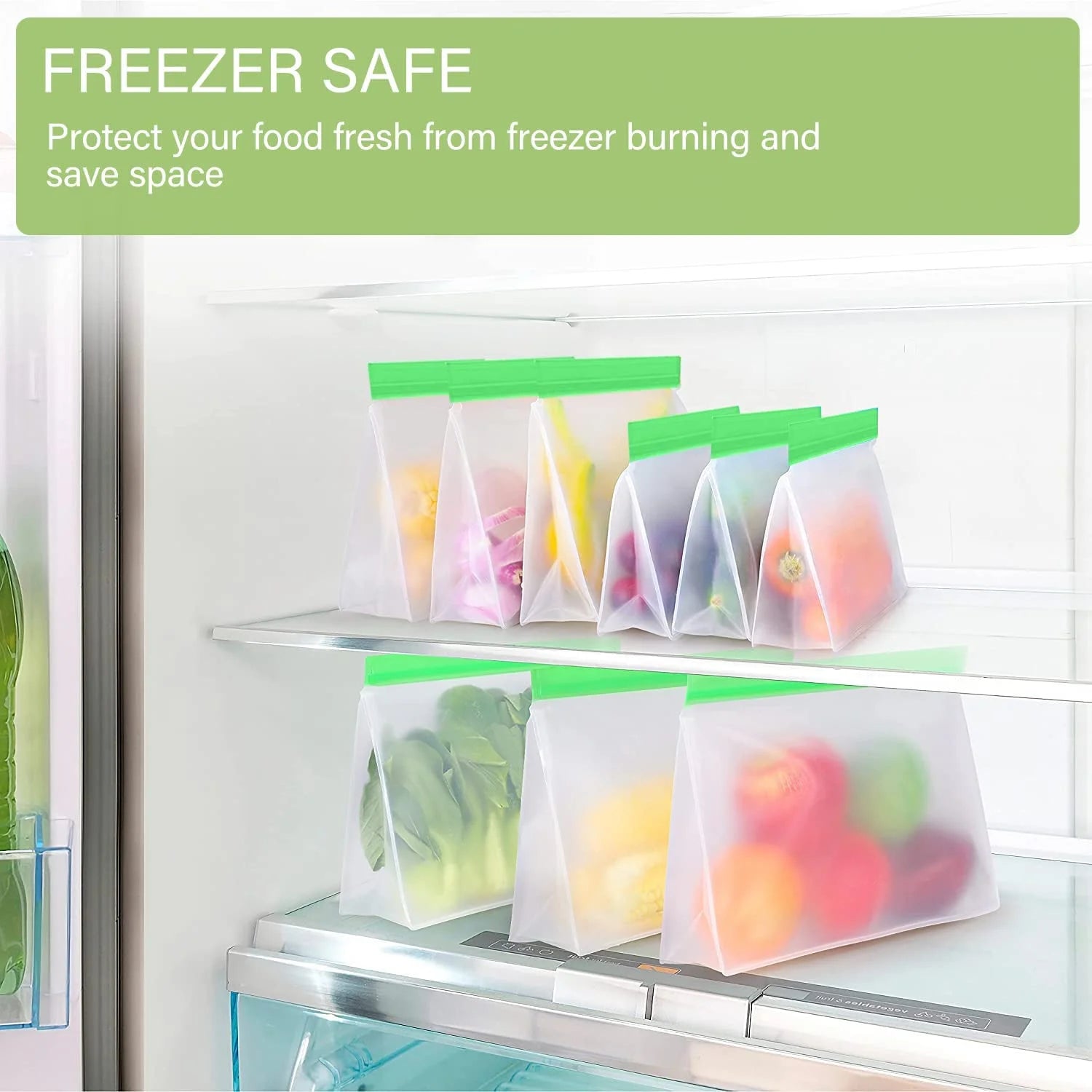 Reusable Freezer Ziplock Bags, 6 Pack Kitchen Food Storage Bags, Eco-Friendly and Leakproof Reusable Bags for Fridge Organisation, Fridge Freezer Organiser Baby Pouch Kitchen Storage Gadgets Tools