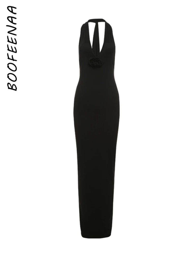 Long Party Dresses for Women Elegant Sexy Floral-Applique Halter Backless Maxi Dress Summer Clothes 2024 C83-CE37 all good