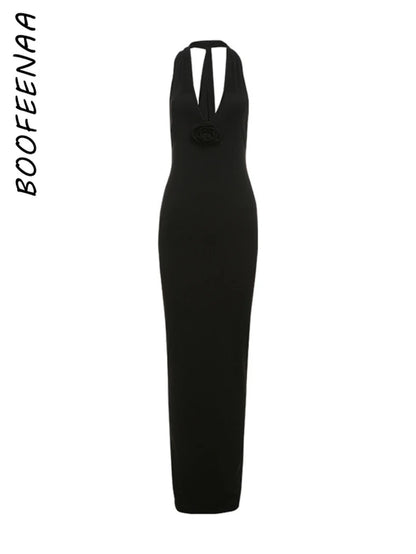 Long Party Dresses for Women Elegant Sexy Floral-Applique Halter Backless Maxi Dress Summer Clothes 2024 C83-CE37 all good