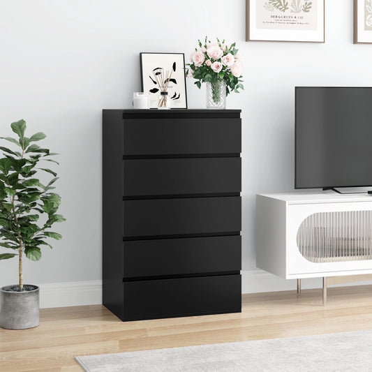 5 Drawer Tall Dresser, Modern Storage Cabinet Wood Bedroom Nightstand for Living Room, Black