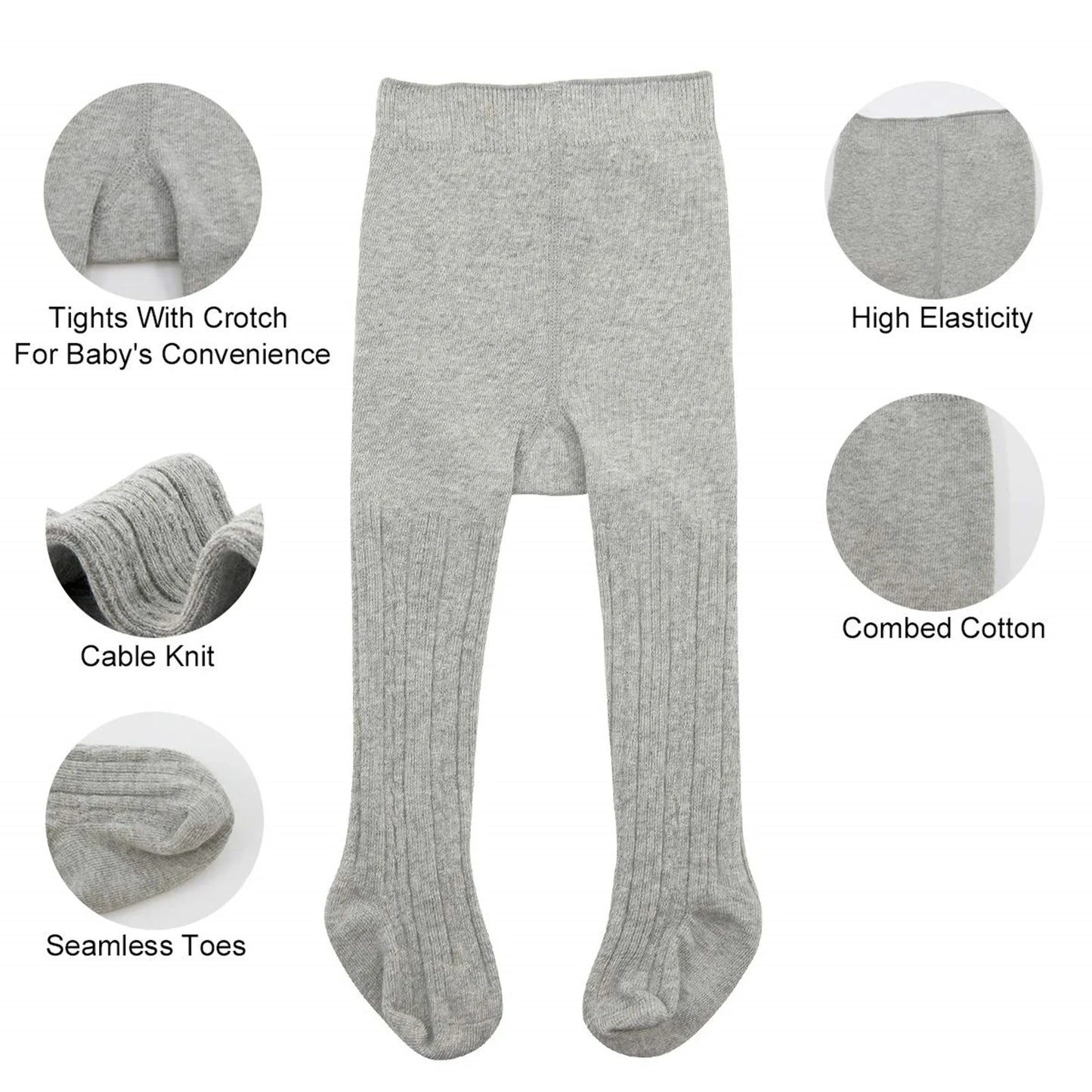 Toddler Cotton Tights Cable Knitted Stockings Girl Seamless Infant Girl Tights Non-Slip Girls Leggings White & Black & Pink 6-12 Months
